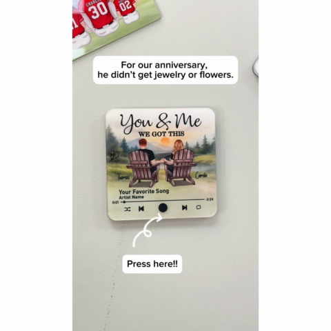 Retro Vintage Eternal Love Couple Mountain Landscape - Personalized Music Fridge Magnet - Gift for Him, Gift for Her