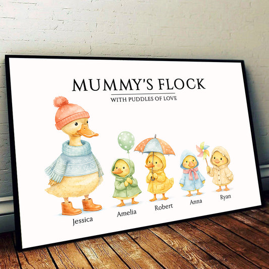 Grandma's Flock with Puddles of Love - Personalised Poster - UK Mother's Day Gift for Grandma