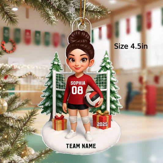 3D Effect Christmas Volleyball Player - Personalized Acrylic Ornament - Gift For Volleyball Lovers, School Volleyball Team