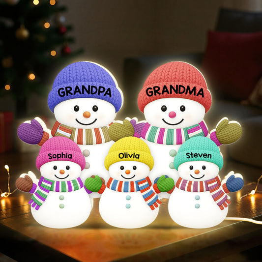 3D Effect Heartwarming Christmas Grandma Grandpa And Grandkids Snowman Together - Personalized Light Box - Christmas Decoration For Grandparents