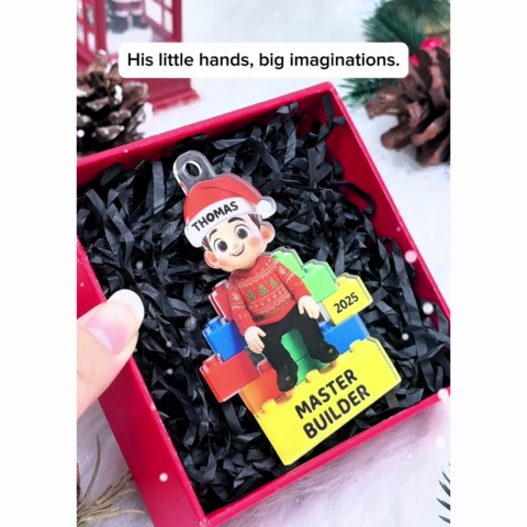 3D Effect Little Kid Master Builder Christmas Personalized Acrylic Ornament