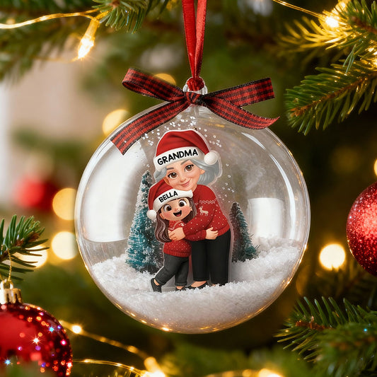 Christmas Grandma Hugging Grandkid - Personalized Snow Globe Ornament - Heartwarming Gift For Kids, Grandmas