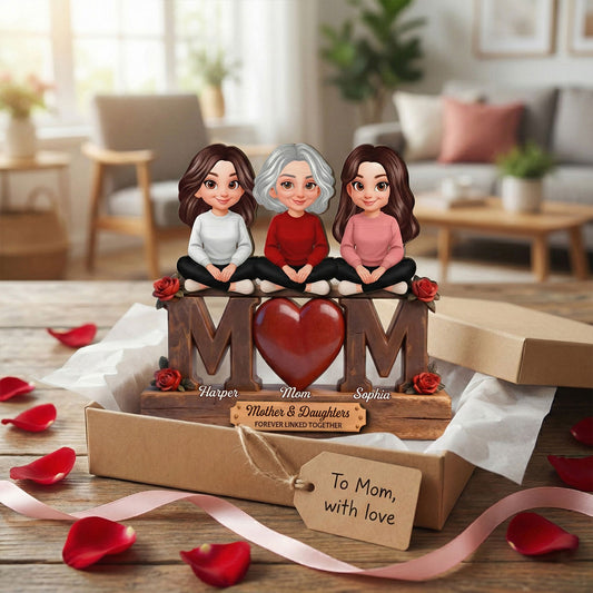 Rose MOM And Daughters Sons - Personalized 2-Layered Wooden Plaque - Heartfelt Mother's Day Gift For Mom