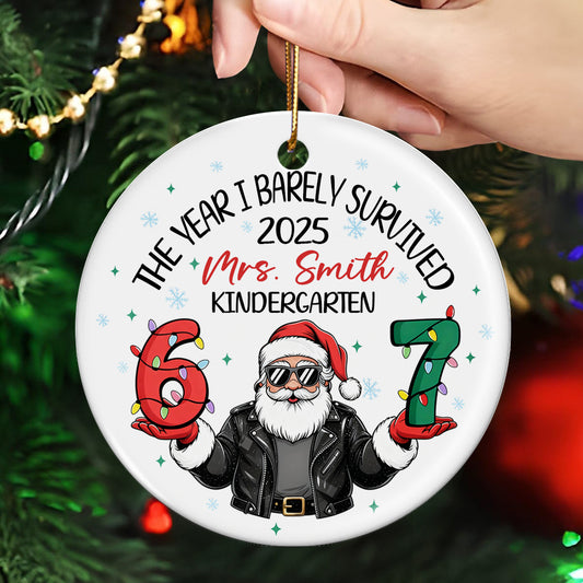 Funny Teacher Six Seven Meme Christmas - Personalized Ceramic Ornament - Viral Saying 6 7, Trending Social Media Humor