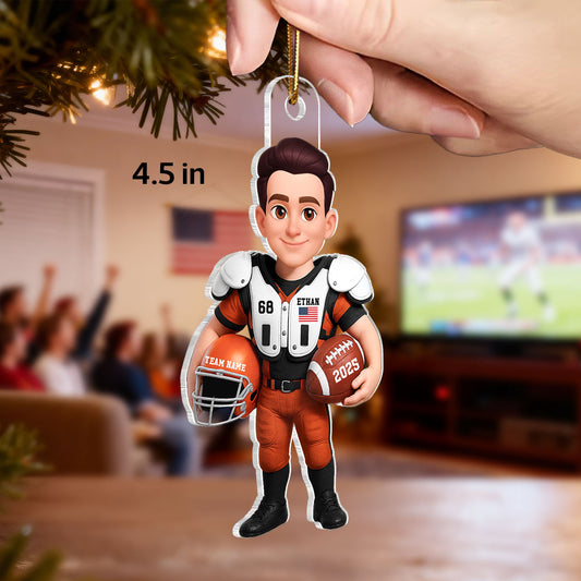 3D Effect Proud American Football Player - Personalized Acrylic Ornament - Gift For Football Lovers, Grandson, Son, Husband