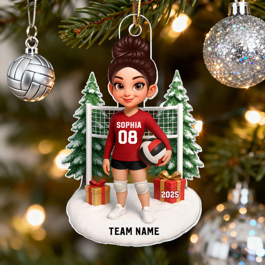3D Effect Christmas Volleyball Player - Personalized Acrylic Ornament - Gift For Volleyball Lovers, School Volleyball Team