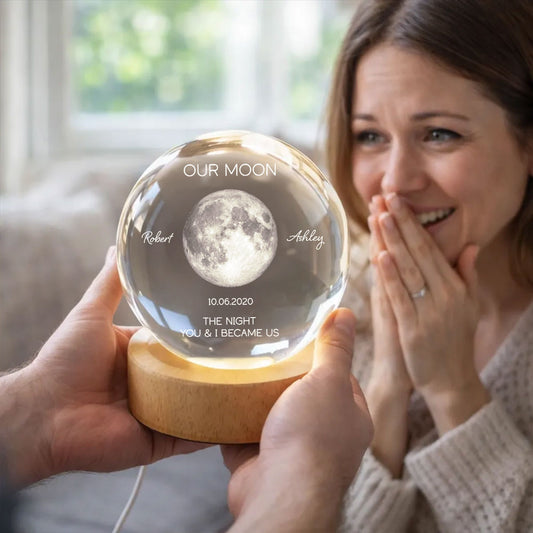 Personalized Moon Phase Crystal Ball Night Light - Custom Date Gift for Mom & Her - Unique Anniversary or Birthday Keepsake