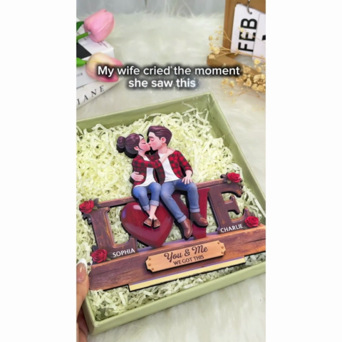 Eternal Rose LOVE Couple Forever Together - Personalized 2-Layered Wooden Plaque - Valentine's Day Gift For Couple, For Him, For Her