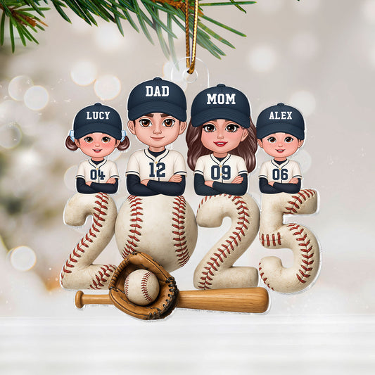 3D Effect Christmas Baseball Family Together We're A Team - Personalized Acrylic Ornament - Gift For Family