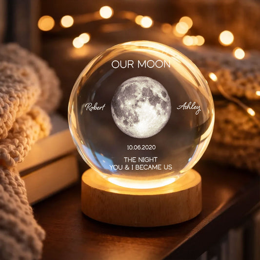 Our Moon Special Date, Custom Moon Phase by Date - Personalized Crystal Ball Night Light - Heartfelt Anniversary Gift for her, for him