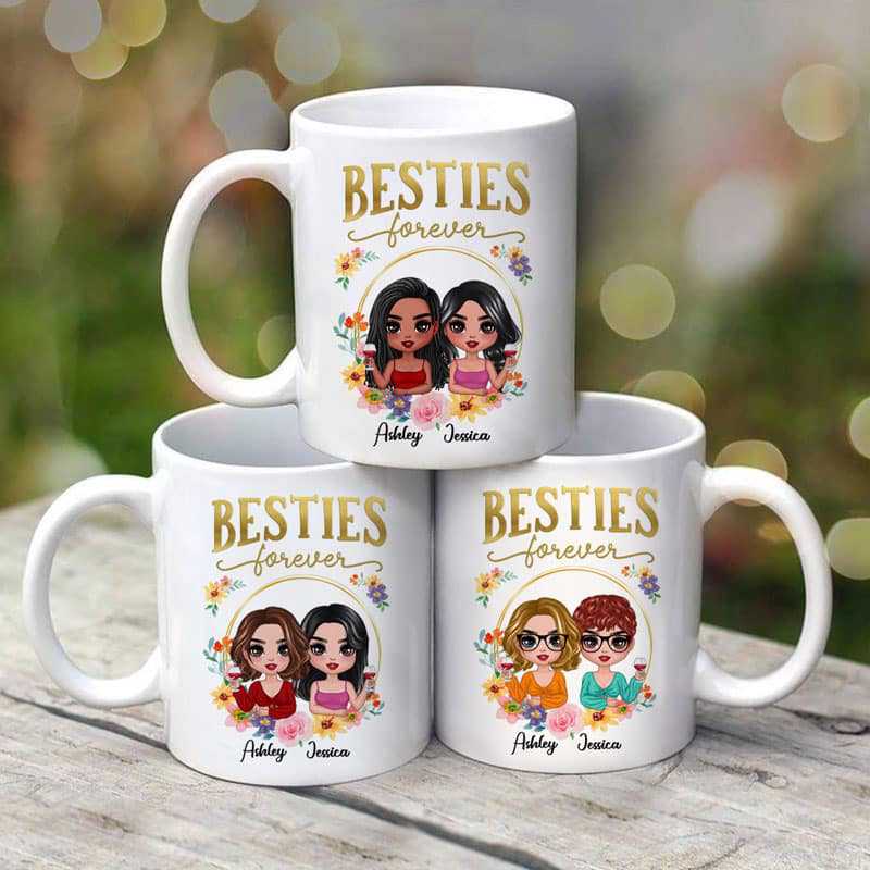 Besties Floral Circle Best Friend Gift Personalized Mug