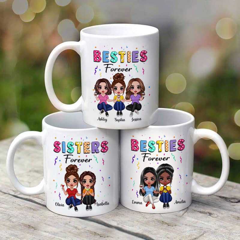 Besties Sisters Siblings Doll Women Sitting Personalized Mug
