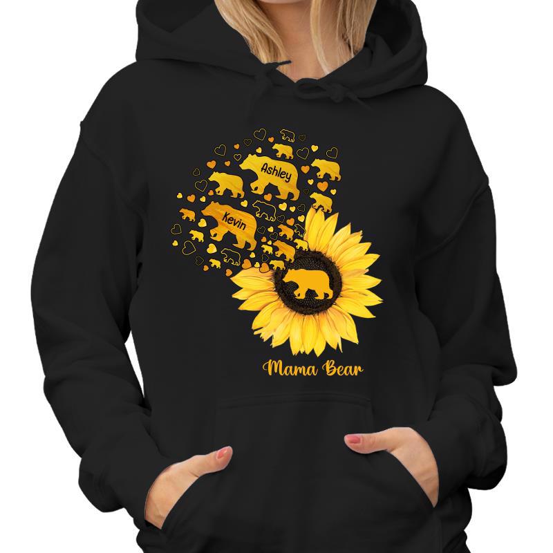 Mama Bear Flying Sunflower Personalized Hoodie Sweatshirt