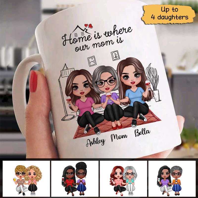 Mother & Daughters Doll Women Sitting In House Personalized Mug