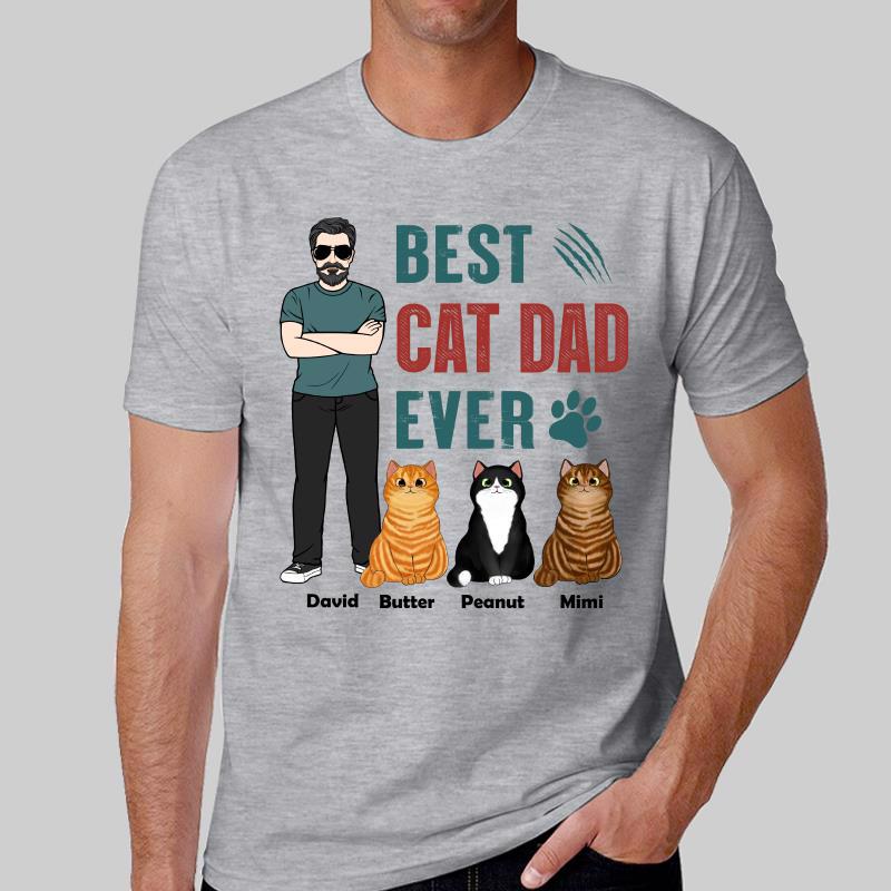 Best Cat Dad Ever Man Standing With Fluffy Cats Personalized Shirt