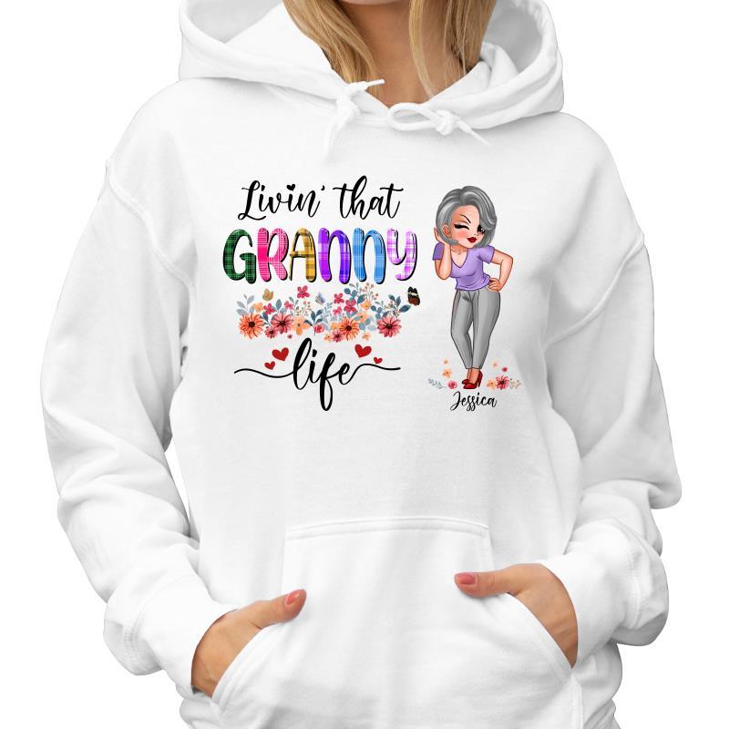Grandma Colorful Checkered Pattern Personalized Hoodie Sweatshirt