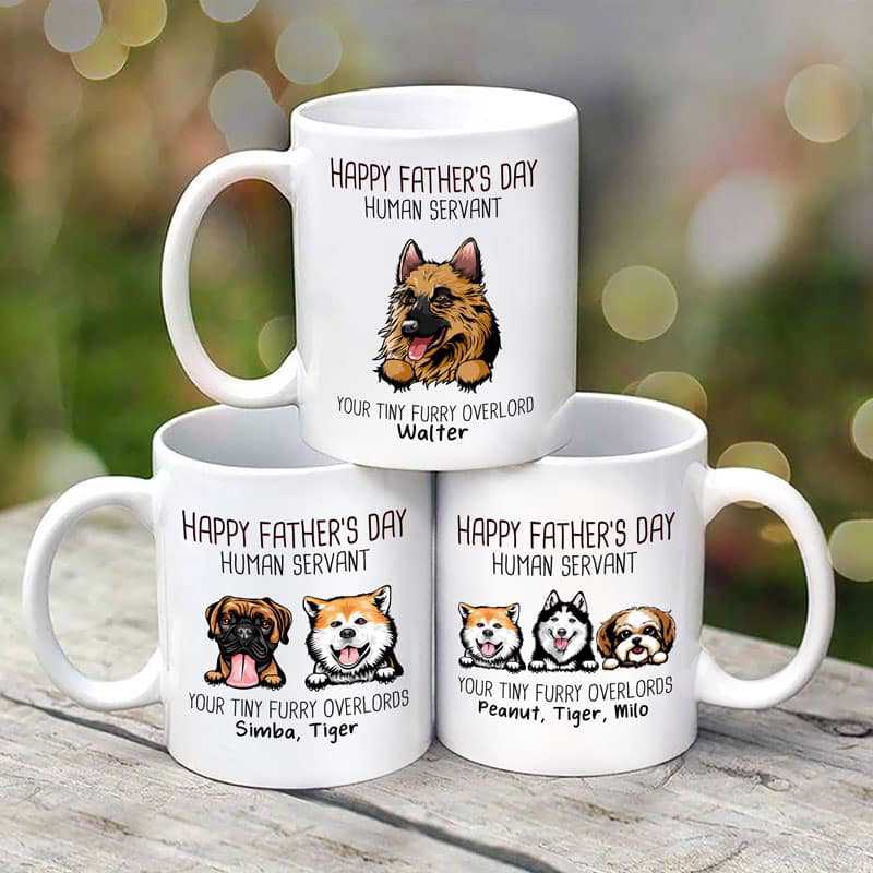 Happy Father‘s Day Human Servant Peeking Dogs Personalized Mug