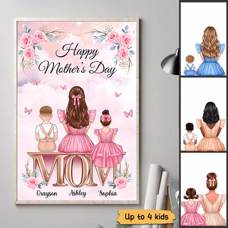 Beautiful Mom And Kids Personalized Vertical Poster