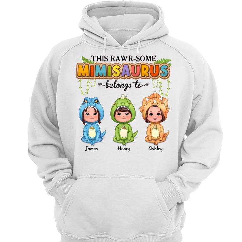 Rawrsome Mom Grandma Belongs To Doll Kid Dinosaur Costume Personalized Hoodie Sweatshirt