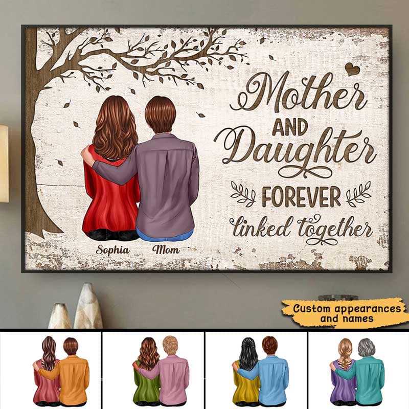 Mother And Daughter Sitting Under Tree Vintage Personalized Horizontal Poster