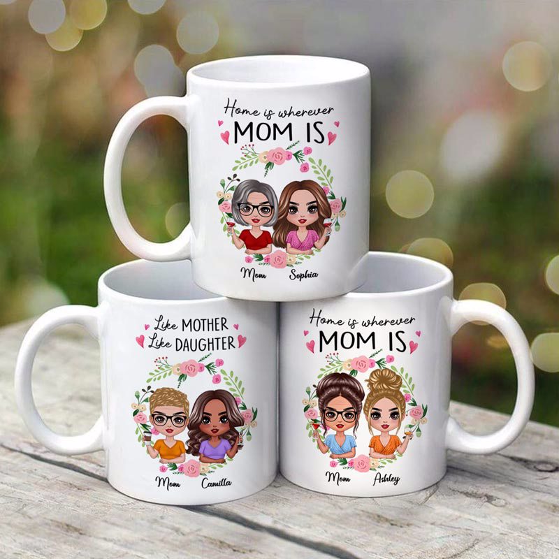 Home Is Wherever Mom Is Floral Circle Doll Women Personalized Mug