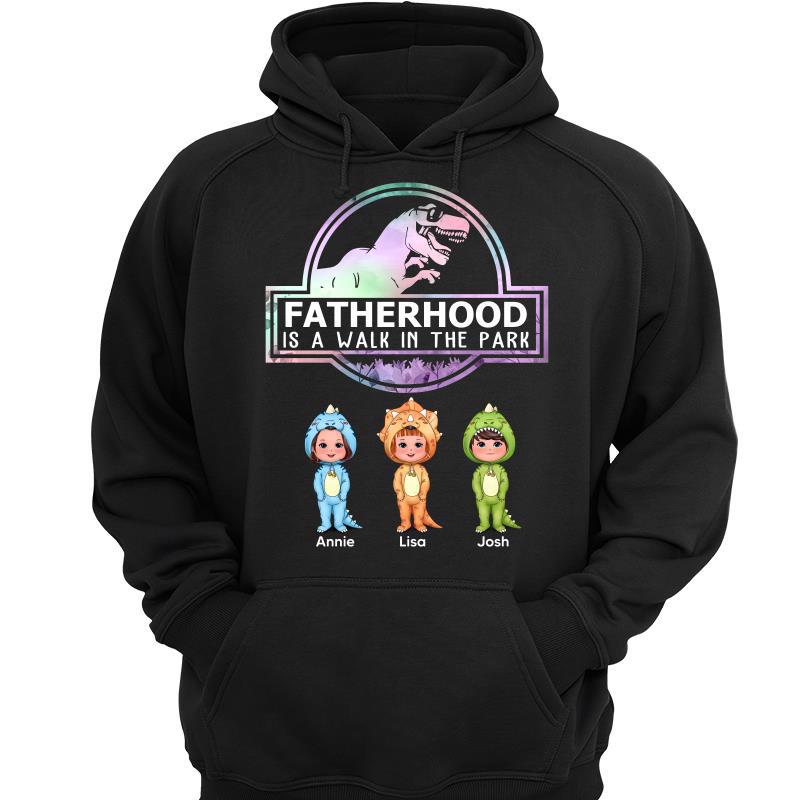 Fatherhood A Walk In The Park Cute Dinosaur Kid Personalized Hoodie Sweatshirt