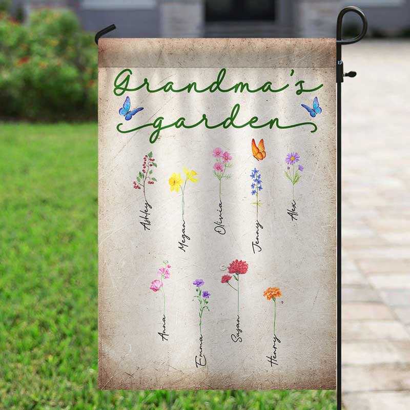Grandma Garden Birth Month Flowers Personalized Garden Flag