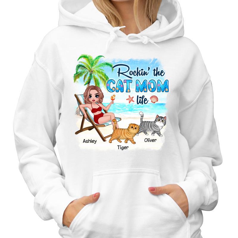 Summer Cat Mom Sitting Doll Walking Cats Personalized Hoodie Sweatshirt