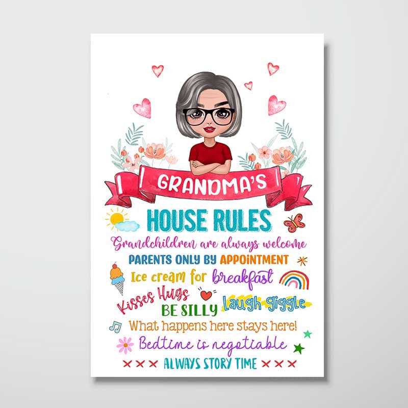 Beautiful Grandma‘s House Rules Doll Woman Personalized Vertical Poster