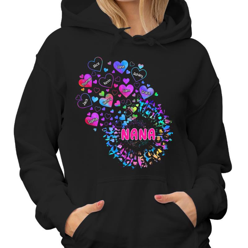 Colorful Leopard Sunflower Grandma Personalized Hoodie Sweatshirt