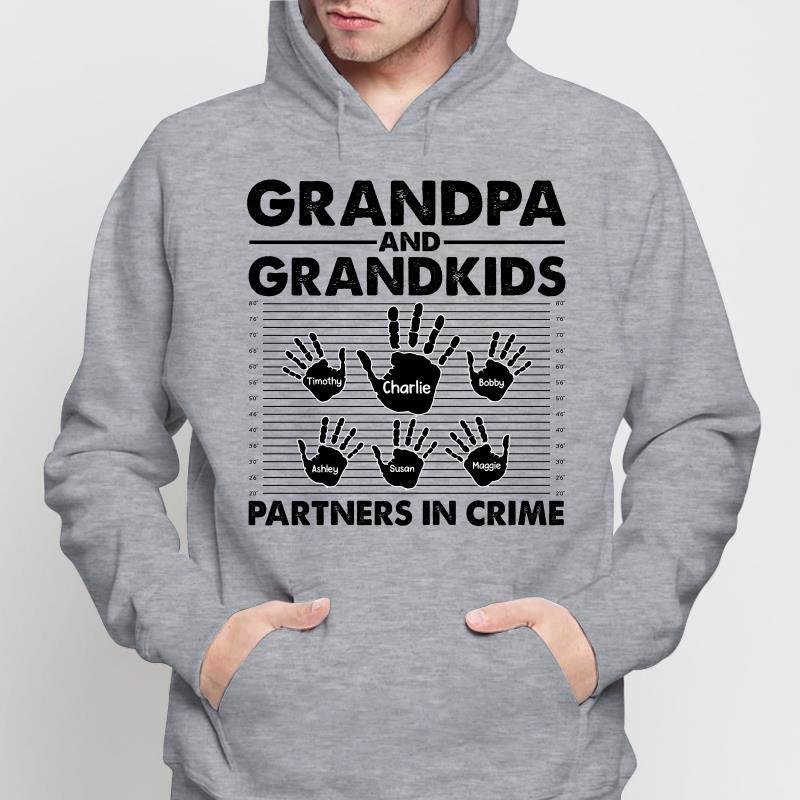 Handprints Grandpa And Kids Partners In Crime Personalized Hoodie Sweatshirt
