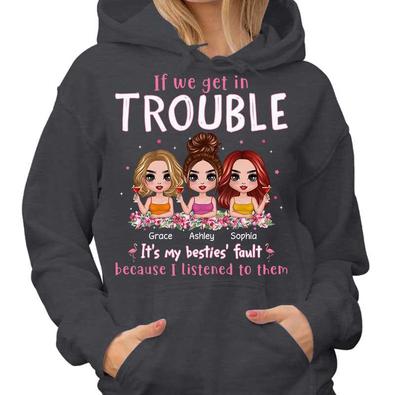 Pink Summer Doll Besties Sisters Siblings Personalized Hoodie Sweatshirt