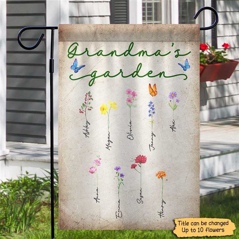 Grandma Garden Birth Month Flowers Personalized Garden Flag