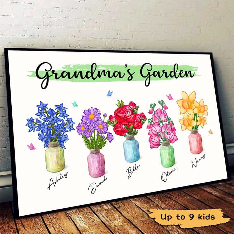 Pot Of Birth Month Flowers Personalized Horizontal Poster