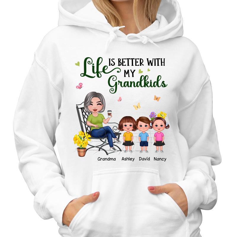 Doll Grandma Sitting With Grandkids In The Garden Personalized Hoodie Sweatshirt