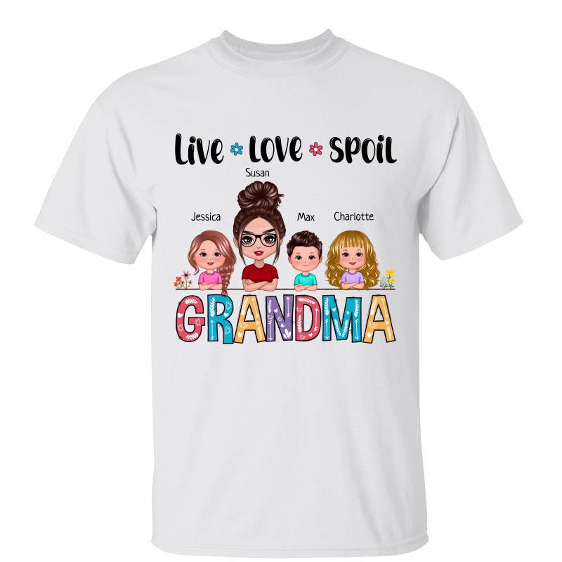 Live Love Spoil Doll Grandma And Grandkids Colorful Pattern Personalized Shirt