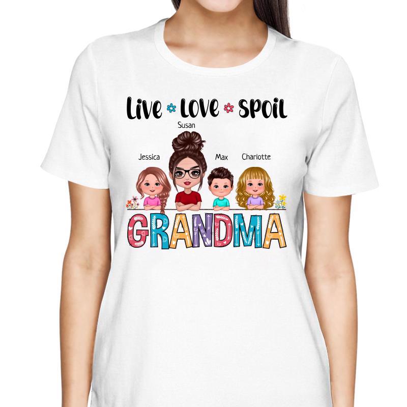Live Love Spoil Doll Grandma And Grandkids Colorful Pattern Personalized Shirt