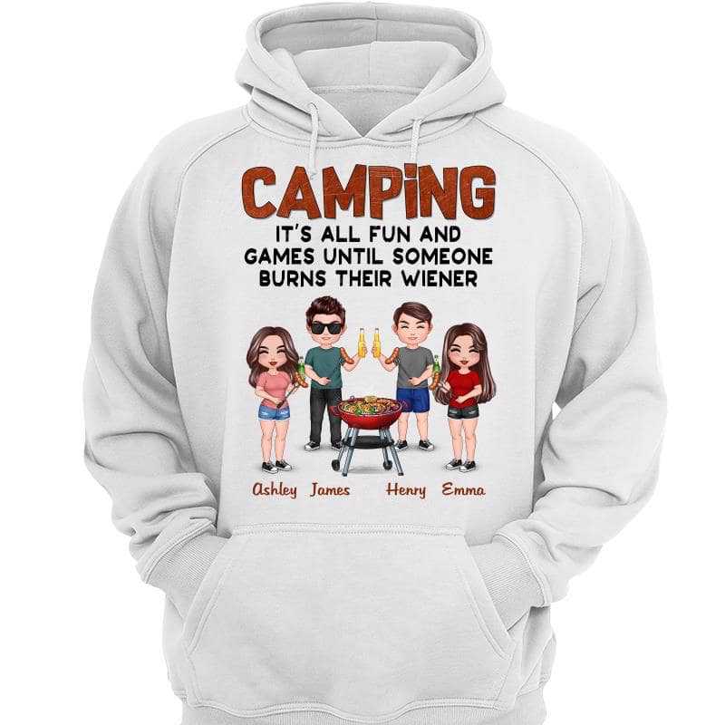 It‘s All Fun And Games Doll Camping Couple Friends Grilling Sausages Personalized Hoodie Sweatshirt
