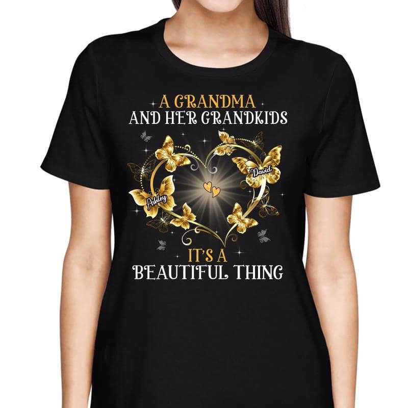Beautiful Thing Grandma Grandkid Butterfly Heart Personalized Shirt