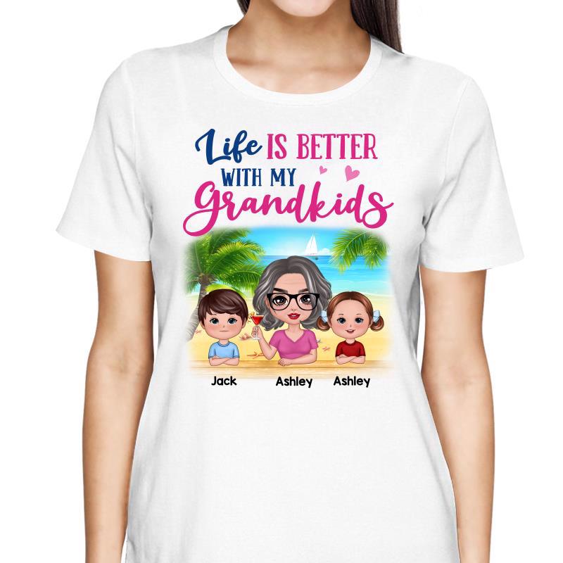 Life Is Better With Grandkids Doll Grandma At The Beach Personalized Shirt