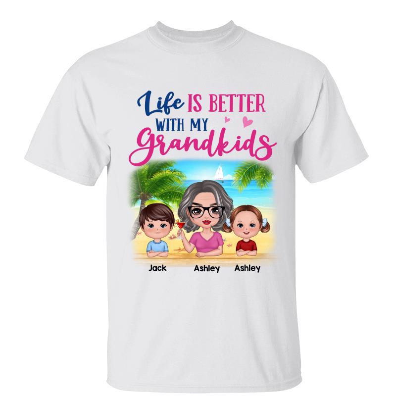 Life Is Better With Grandkids Doll Grandma At The Beach Personalized Shirt