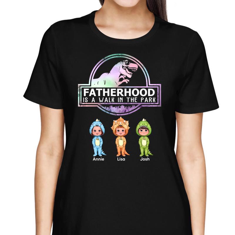 Fatherhood A Walk In The Park Cute Dinosaur Kid Personalized Shirt