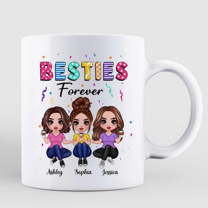 Besties Sisters Siblings Doll Women Sitting Personalized Mug