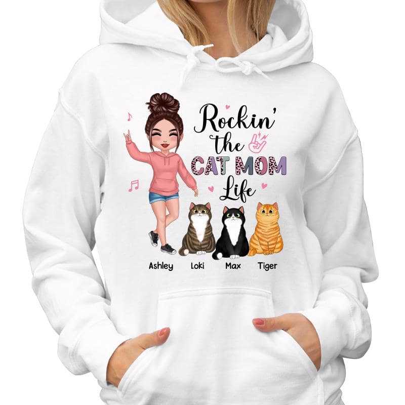 Rockin‘ Cat Mom Life Doll Girl Hoodie Personalized Hoodie Sweatshirt