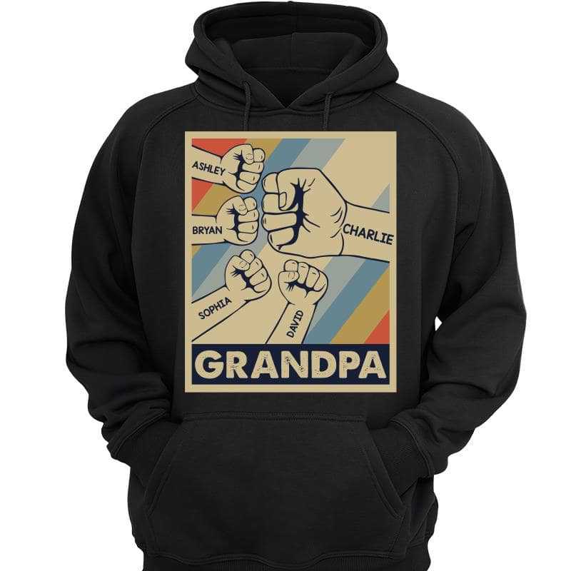 Dad Grandpa Fist Bump Retro Frame Personalized Hoodie Sweatshirt