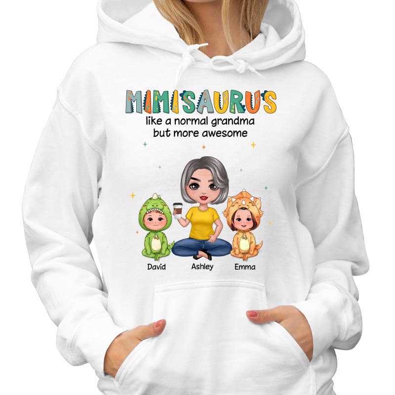Grandmasaurus & Doll Kid Cute Dinosaur Costume Personalized Hoodie Sweatshirt