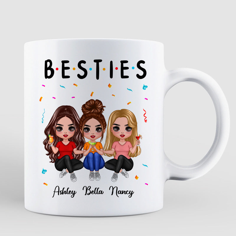 Friends Sisters Besties Sitting Doll Personalized Mug
