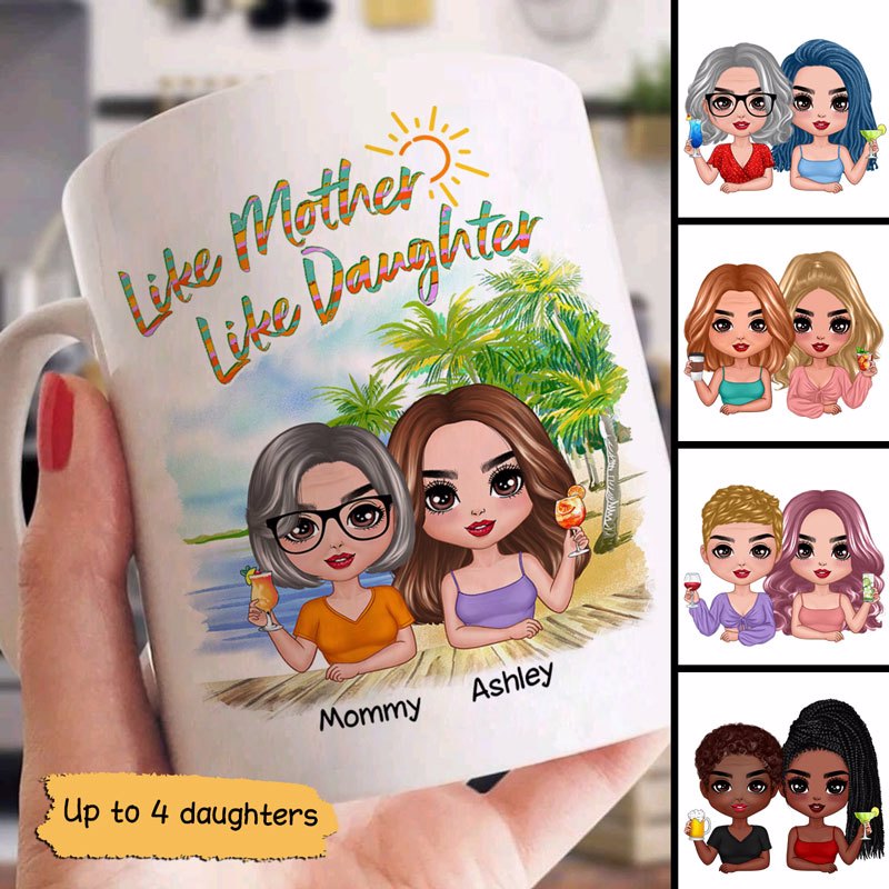 Summer Doll Mom And Daughter On The Beach Personalized Mug