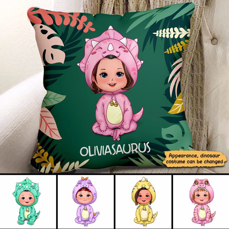 Cute Dinosaur Costume Gift For Kids Personalized Pillow (Insert Included)