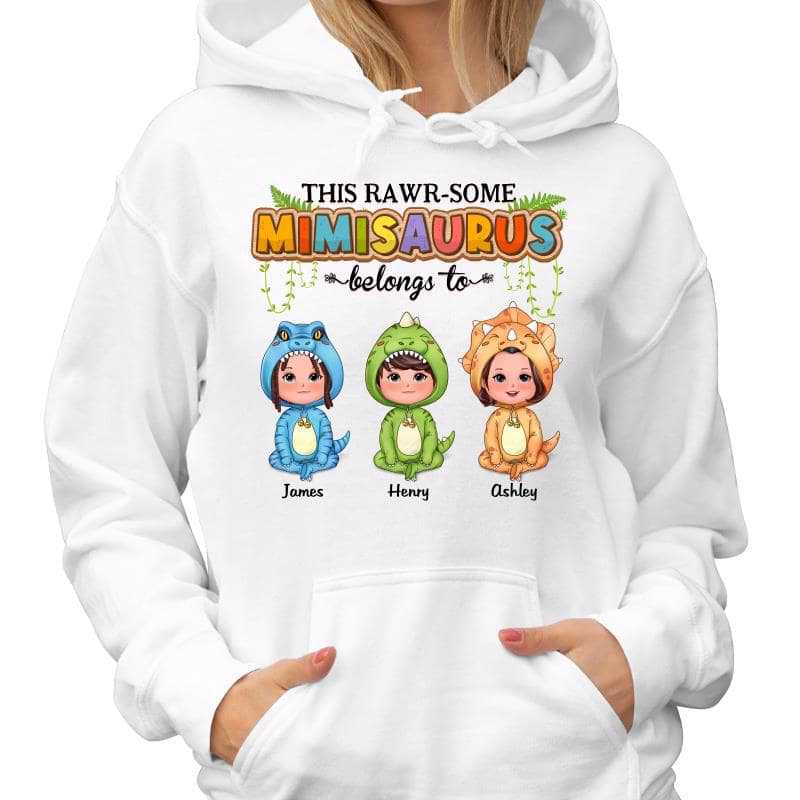 Rawrsome Mom Grandma Belongs To Doll Kid Dinosaur Costume Personalized Hoodie Sweatshirt